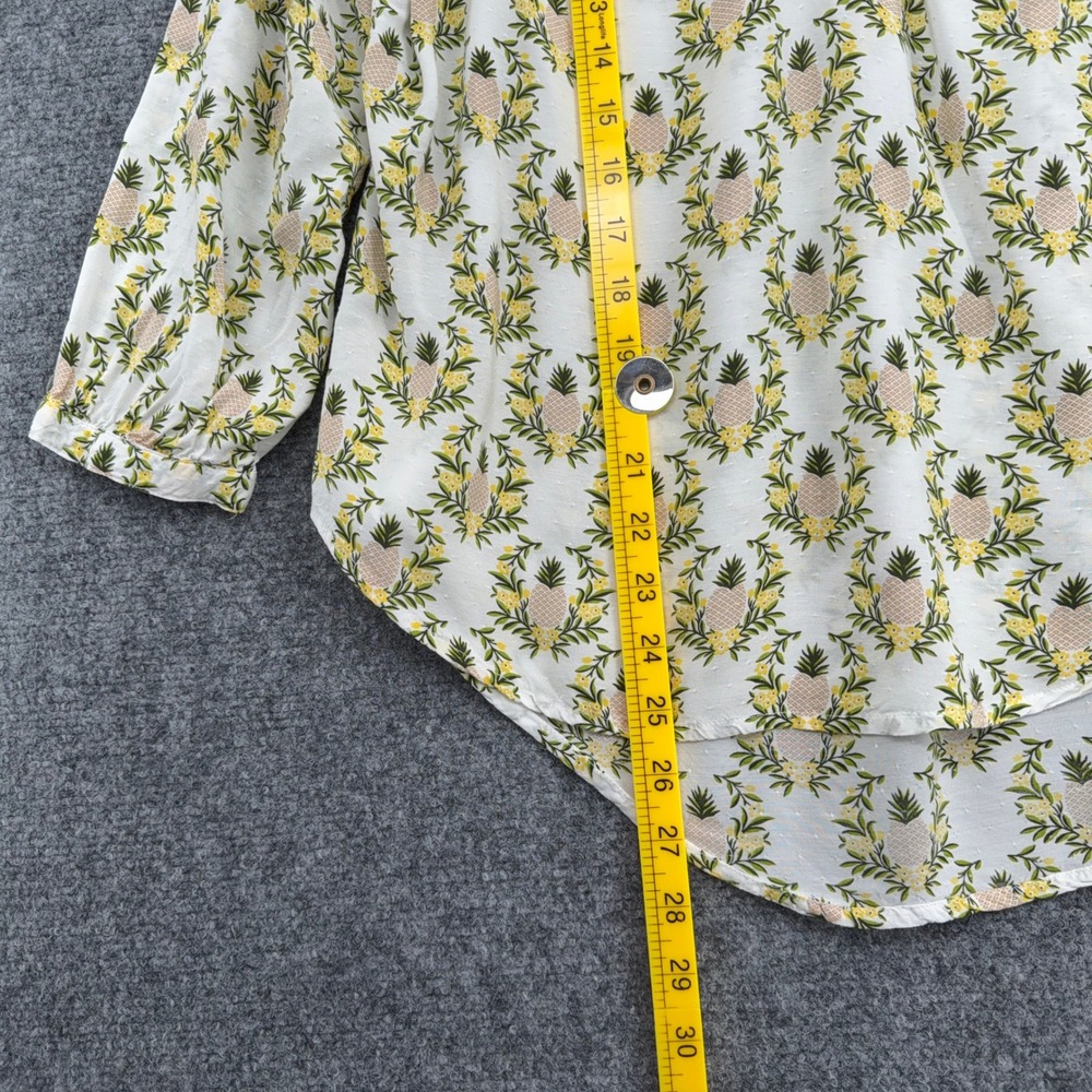 Hinge Womens Pineapple‎ Print Dobby Dot Blouse White Yellow Green Size Medium - Picture 6 of 6